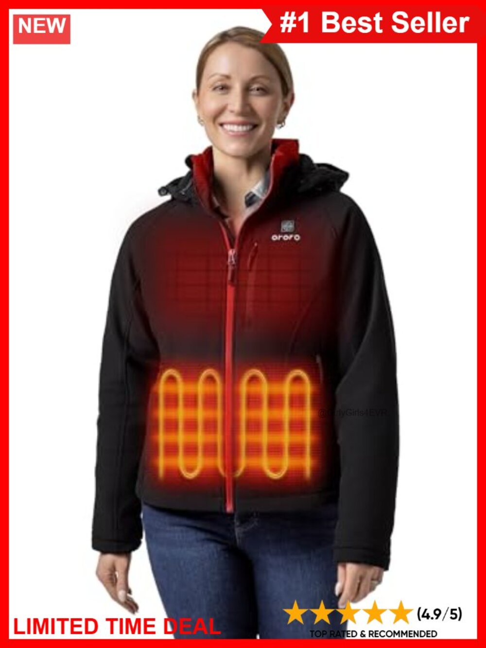 Heated Jacket Water Resistant Insulated Shell Coat Detachable Hood